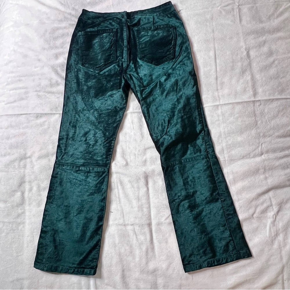 Free People Dark Green Velvet Cropped Flare Pants - Picture 2 of 7